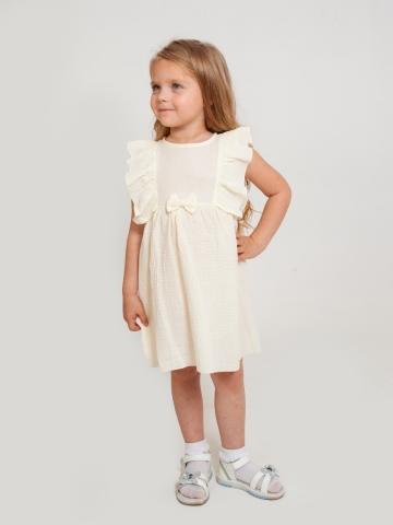 Купить 322-СЛ. Платье из муслина детское, хлопок 100% сливочный, р. 98,104,110,116 в Грозном