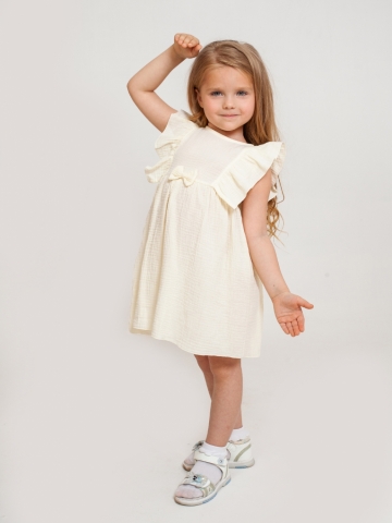 Купить 322-СЛ. Платье из муслина детское, хлопок 100% сливочный, р. 74,80,86,92 в Грозном