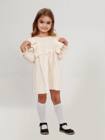 Купить 321-СЛ. Платье из муслина детское, хлопок 100% сливочный, р. 98,104,110,116 в Грозном