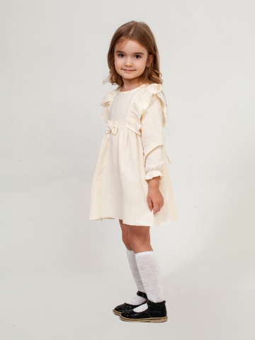 Купить 321-СЛ. Платье из муслина детское, хлопок 100% сливочный, р. 74,80,86,92 в Грозном