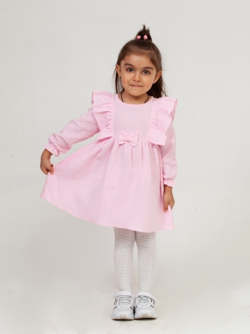 Купить 321-Р. Платье из муслина детское, хлопок 100% розовый, р. 74,80,86,92 в Грозном